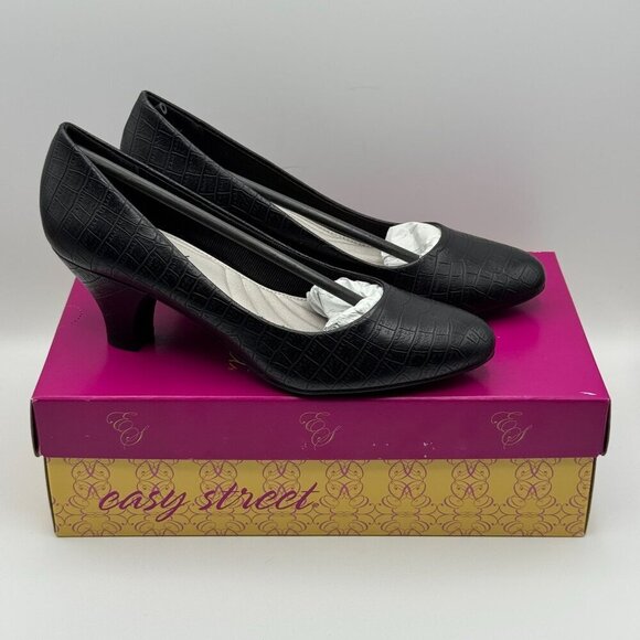 Easy Street Womens Fabulous Black Crocodile Embossed Heels Pumps Size 9 - Picture 1 of 9